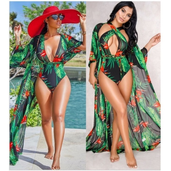 Swim Sexy Tropical Swimsuit With Matching Cover Up Poshmark